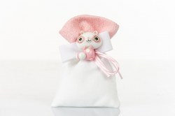 sacchetto portaconfetti con applicazione lemure poldina rosa 