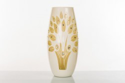 vaso per fiori in vetro bianco e albero della vita con strass applicati